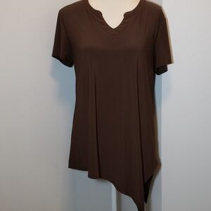 Cato Asymmetrical Hem Tunic Top M Brown VGUC